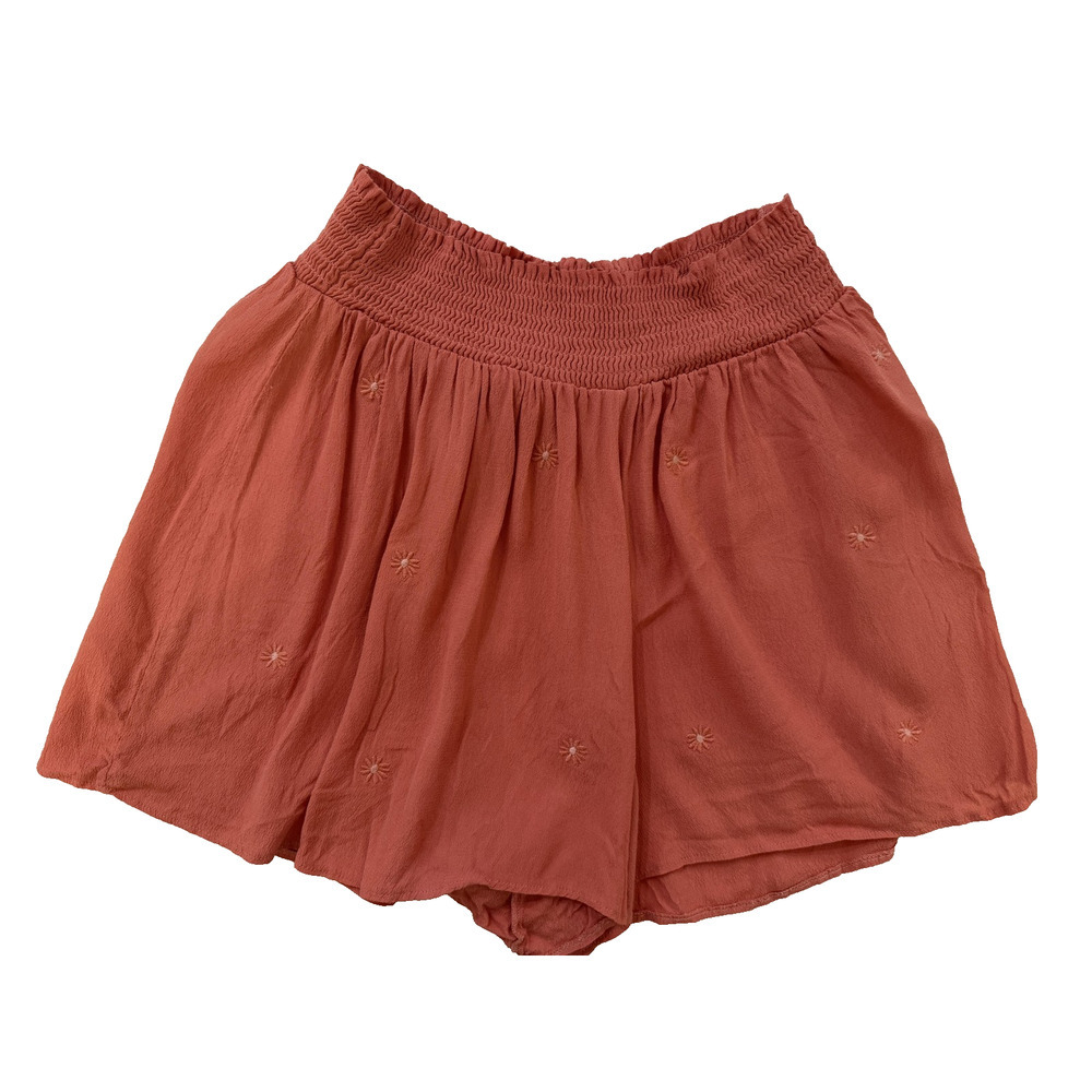 Victoria's Secret PINK Shorts Womens Medium Pink Smocked Waist Embroidered Daisy